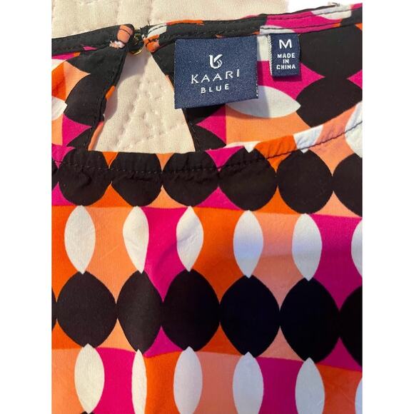 Kaari Blue Geometric Print Blouse with Triangle Cut Out Back Size Medium - Picture 3 of 5